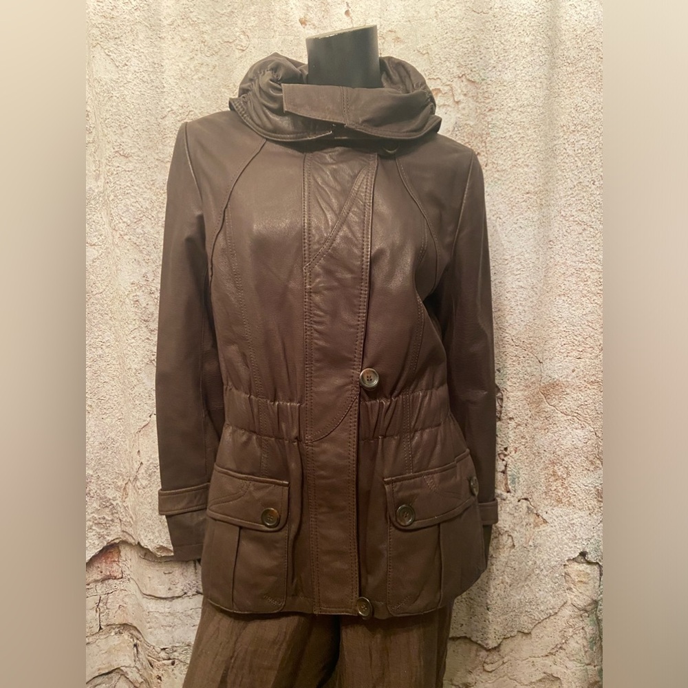 Danier Brown Zip Out Lining Leather Jacket